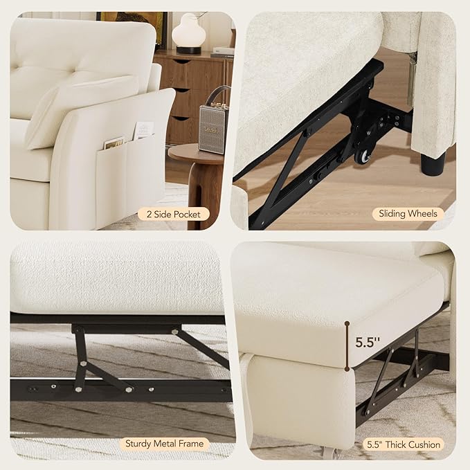 Vipbear 3-in-1 Chenille Convertible Sofa Bed, Pull Out Sleeper Sofa - Image 7