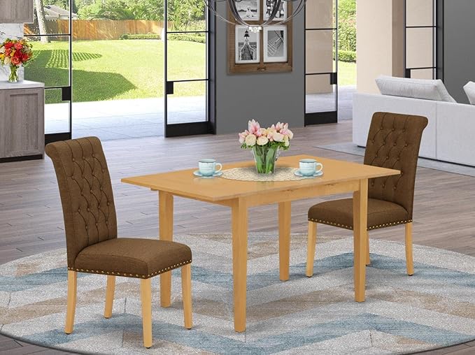 East West Furniture NOBR3-OAK-18 3 Piece Dining Set Contains a Rectangle Dining - Image 6
