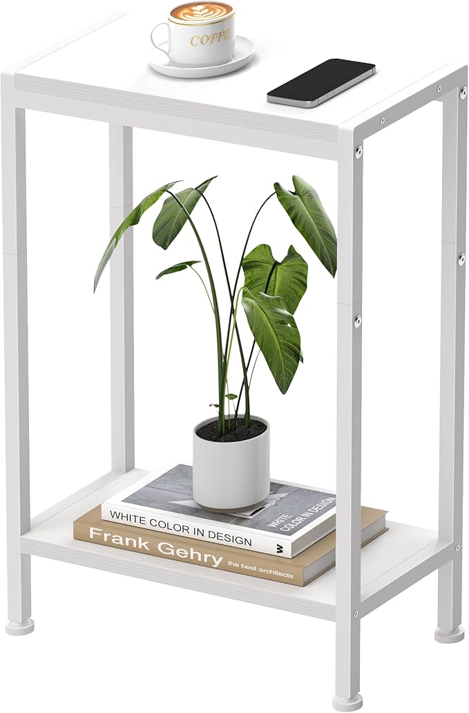 Narrow Side Table for Small Space, 2-Tier Small End Table by HOME