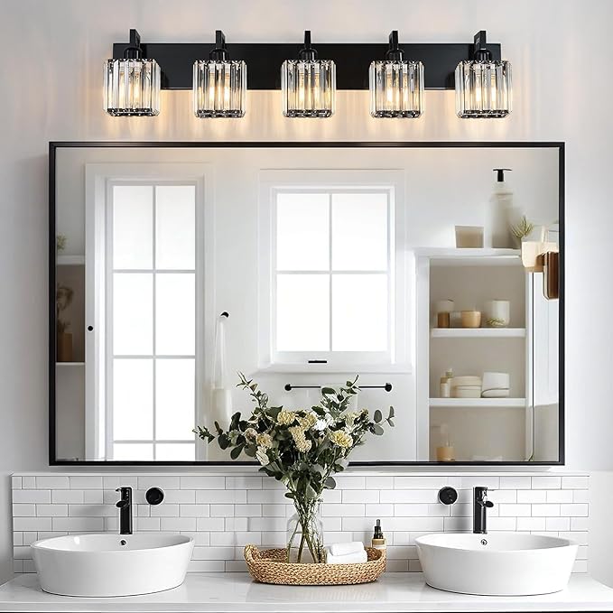 Modern Bathroom Vanity Light 5-Lights Plating Black Crystal Bathroom Wall Light - Image 7