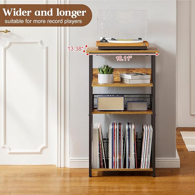 Record Player Stand with Storage Up to 100 Albums and 40 CDs, 4 Tier Vinyl - Image 2