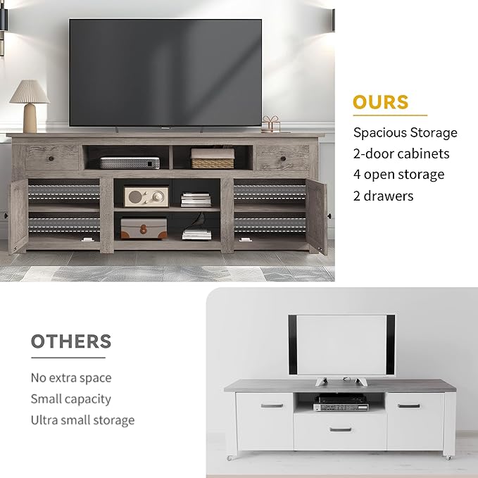 DWVO Farmhouse TV Stand for 75/80 Inches TVs, Entertainment Centers Furniture - Image 4
