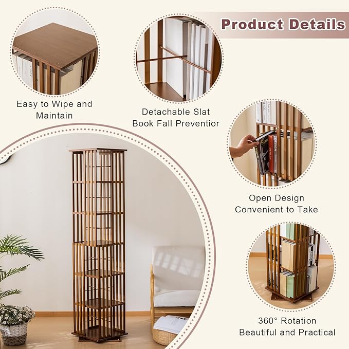 6 Tier Book Shelf, Modern Bookshelves Organizer - Image 4