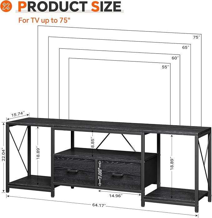 Homeiju TV Stand for TVs up to 75 Inch, Entertainment Center - Image 2