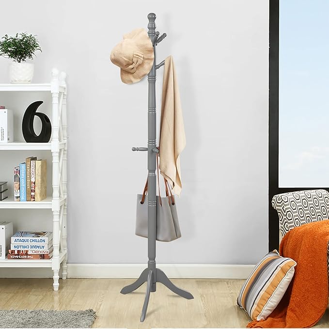 Tangkula Wood Coat Rack Freestanding, Entryway Height Adjustable Coat Stand - Image 2
