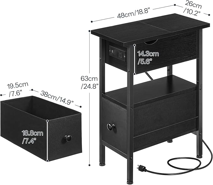 HOOBRO End Table with Charging Station, Flip Top Narrow Side Table with Storage - Image 3