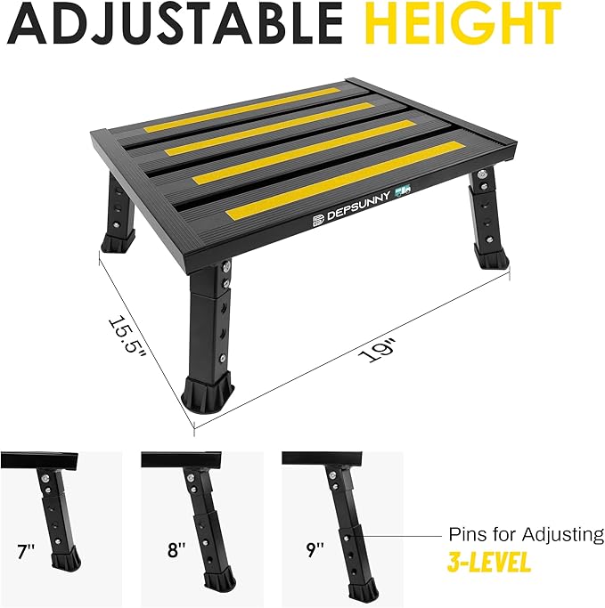 Adjustable Height Aluminum RV Step, Stable Foldable Platform Step Stool - Image 2