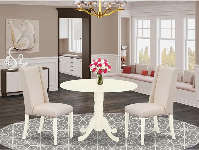 East West Furniture DLFL3-WHI-01 3 Piece Kitchen Table Set Contains a Round - Image 6