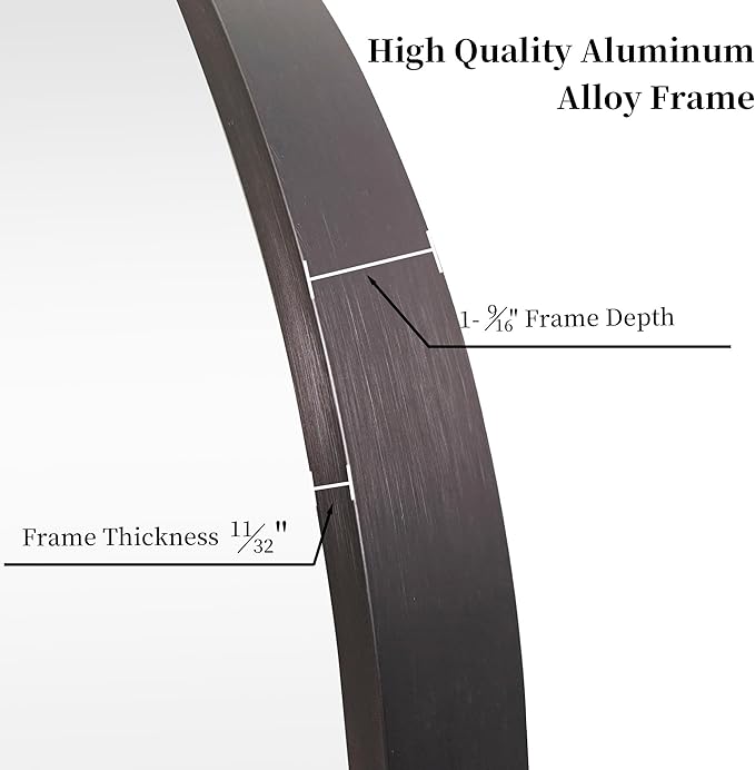 24 inch Round Titanium Mirror Wall Decor, Brushed Dark Grey Metal Framed Circle - Image 3