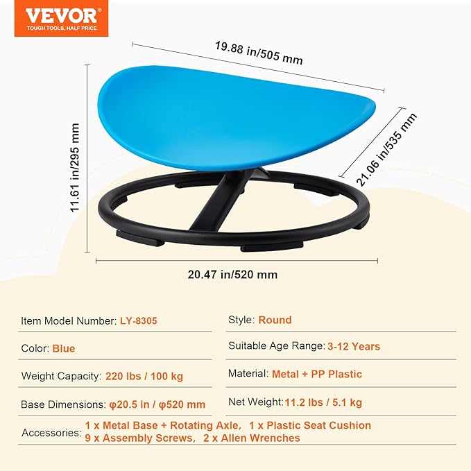 VEVOR Kids Swivel Chair, 220 LBS Capacity, Sensory Spinning Chair, Autistic - Image 8