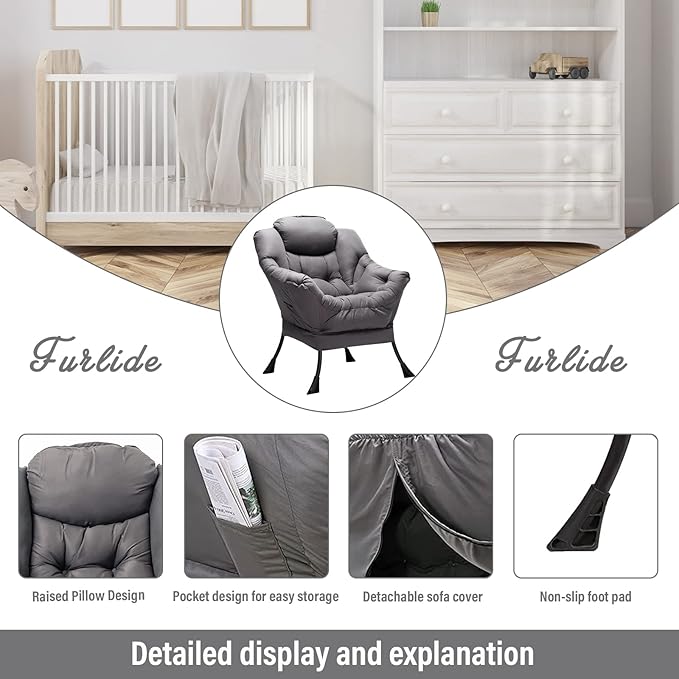 Lazy Chair with Ottoman, Modern Chair with Folding Footrest, Lounge Accent Chair - Image 4