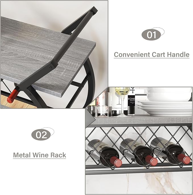 LVB Bar Cart with Wine Rack, 2 Tier Farmhouse Kitchen Cart on Wheels, Modern - Image 9