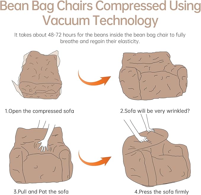 Bean Bag Chair with Filler, Bean Bag Sofa with Tufted Soft Stuffed Filling - Image 5