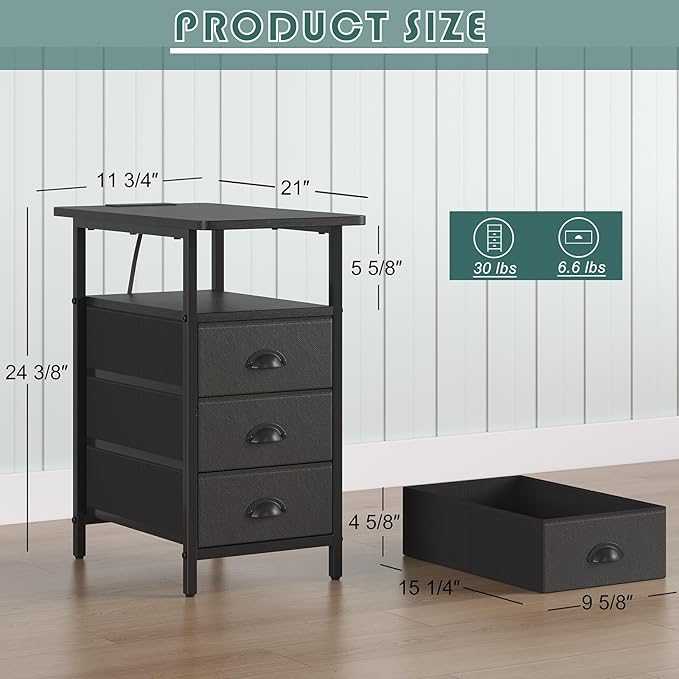 End Table with Charging Station, LED Side Tables with USB Ports and Outlets - Image 3