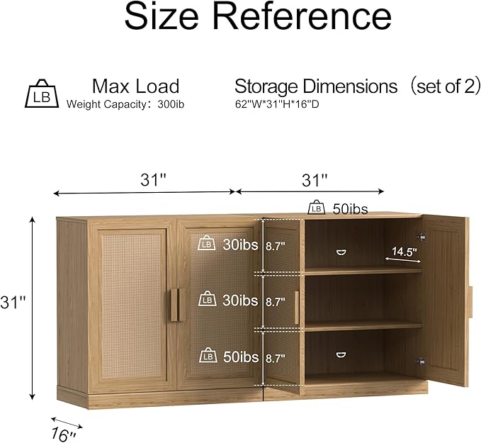 Buffet Cabinet, 4-Doors Sideboard Cabinet - Image 2