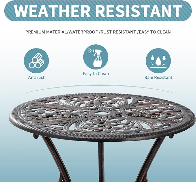 Outdoor Bistro Table and Chairs Set of 2 Cast Aluminum Patio Bistro Set - Image 4