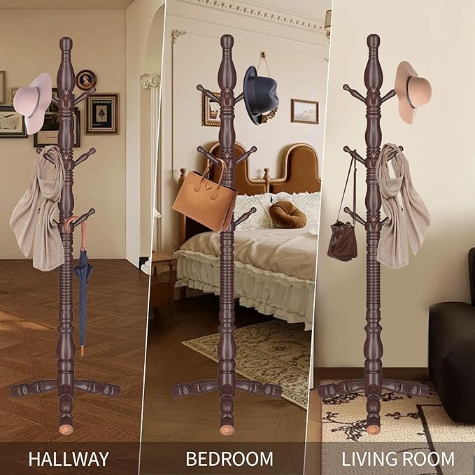 Wooden Coat Rack Stand, Vintage Wood Coat Rack Freestanding - Image 6