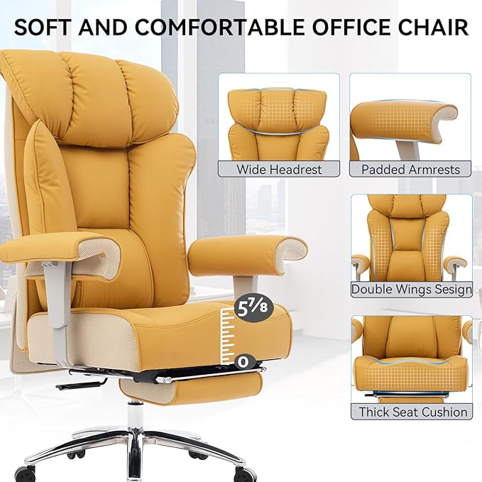 Efomao Big and Tall Green Office Chair 450LBS – Ergonomic High-Back Executive - Image 6
