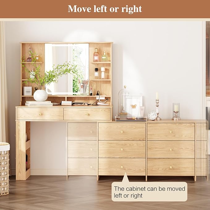 Large Makeup Vanity Desk with Mirror and Lights, Vanity Desk with 8 Drawers & - Image 7