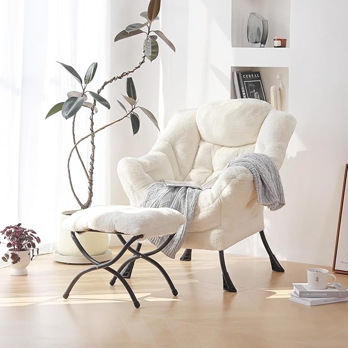 Plush Lazy Chair and Ottoman, Large Contemporary Accent Lounge Chair - Image 7