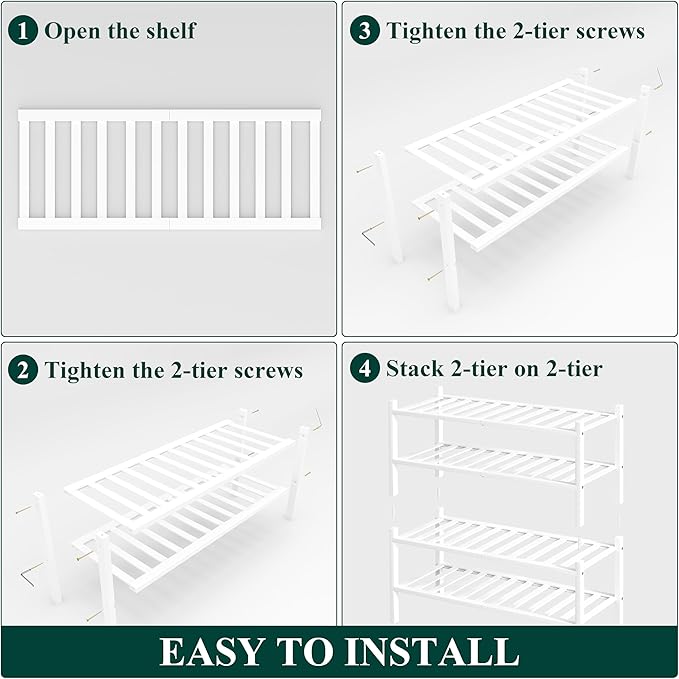 Smiry Shoe Rack, 4 Tier Thick Bamboo Shoe Organizer, Stackable Free Standing - Image 5