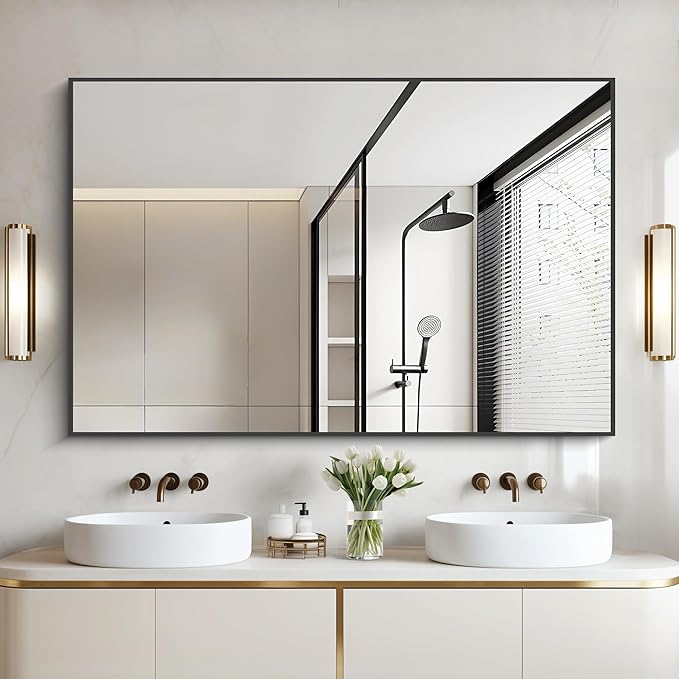 Bathroom Black Mirror, 36x55in Black Rectangle Mirror by Welcometocofeny