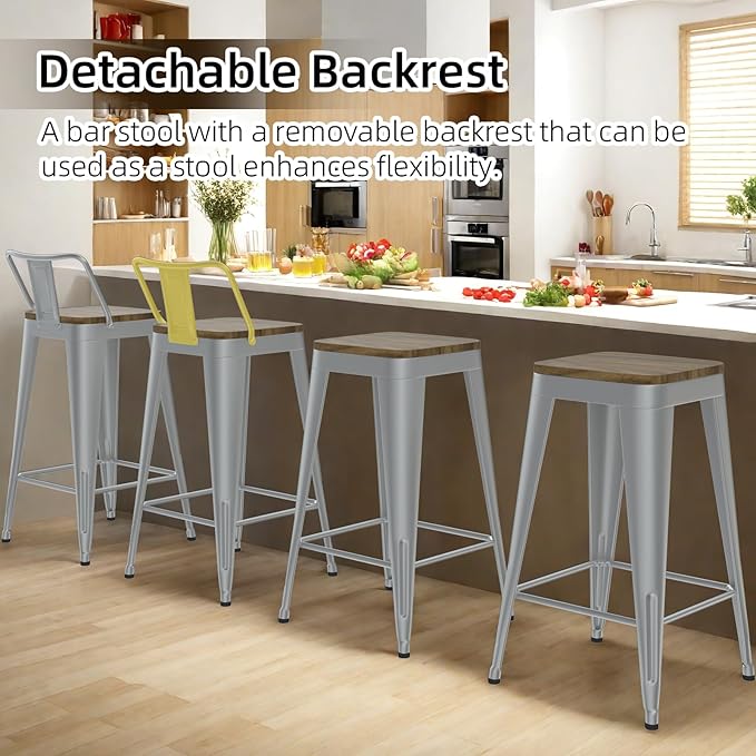 Silver Bar Stools Set of 4, Metal Bar Stools - Image 6