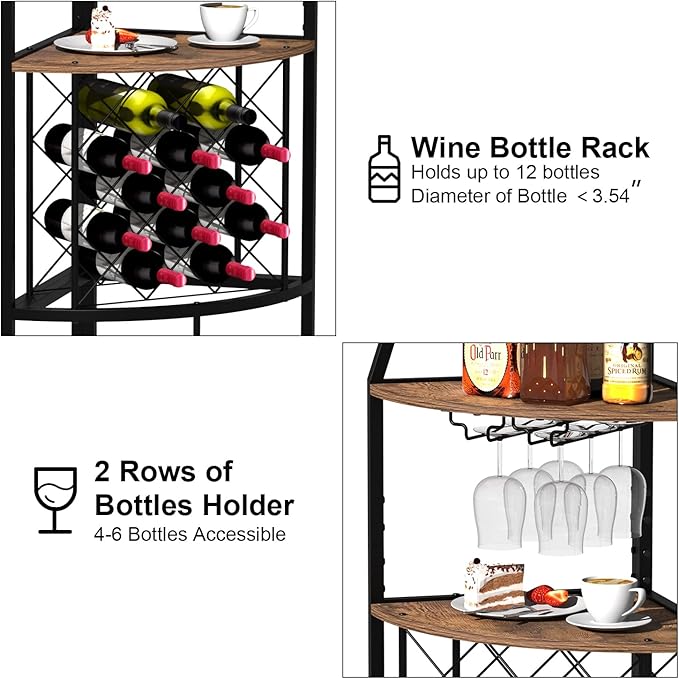 5-Tier Corner Wine Rack with LED Light Floor Standing Wine Rack with Glass - Image 4