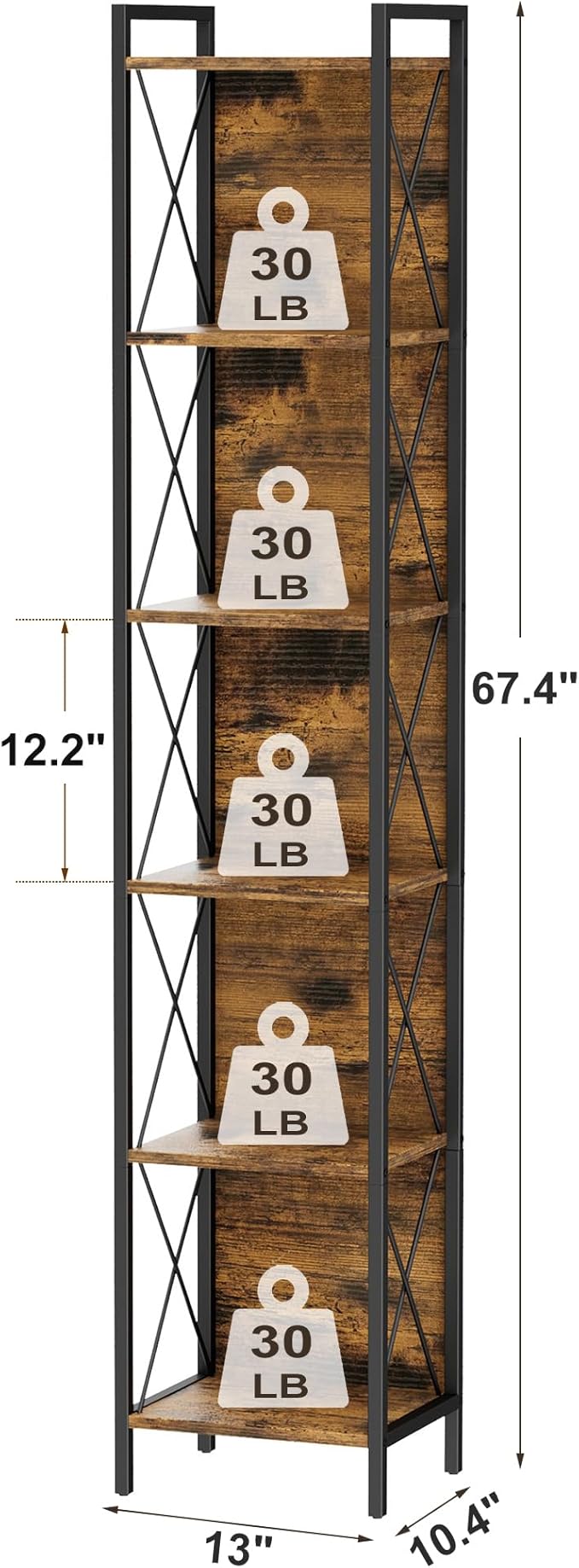 Homhedy 6 Tier Bookshelf Bookcase, Tall Narrow Bookshelf - Image 3