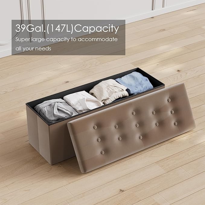 PRANDOM Jumbo Ottoman with Storage Velvet Folding Small Square Foot Stool with - Image 6
