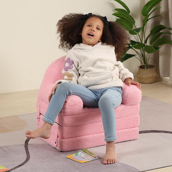 Foldable Kids Sofa, Comfy Rainbow Toddler Couch - Image 2