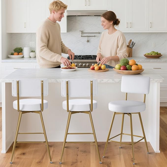 Gold White Bar Stools Set of 2, Modern Counter Height Bar Stools - Image 8