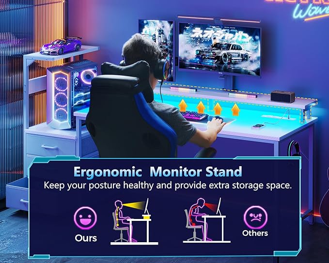 AODK 59 Inch Gaming Desk with USB Charging Ports & LED Light- Reversible - Image 7