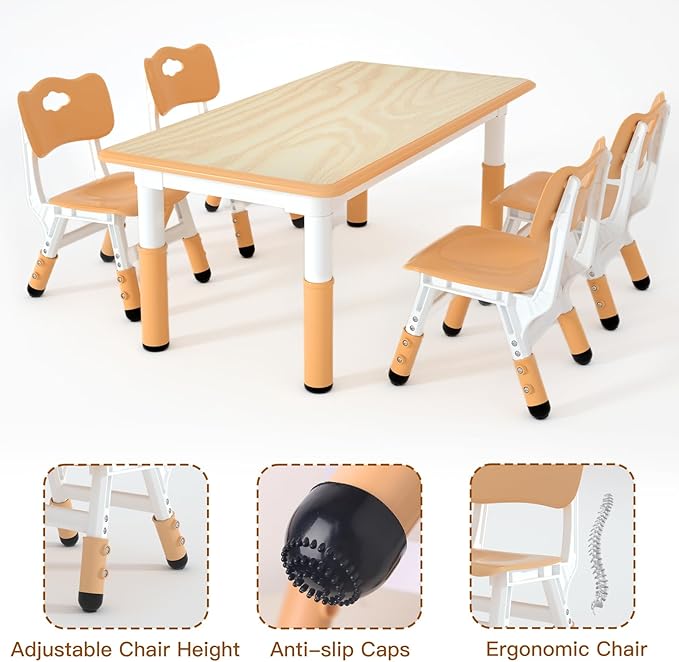 Kids Table and 4 Chairs Set，Height Adjustable Children Table & Chair，Toddlers - Image 4