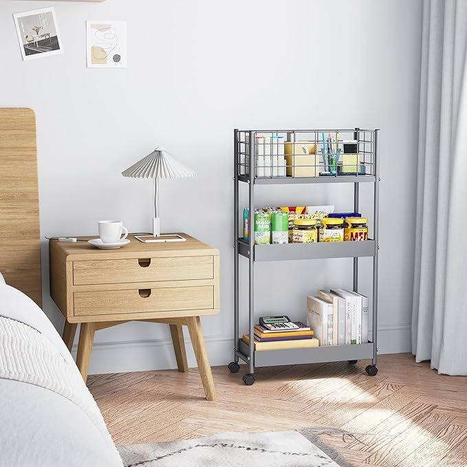 KINGRACK Slim Storage Rolling Cart, 3-Tier Metal Utility Cart - Image 6