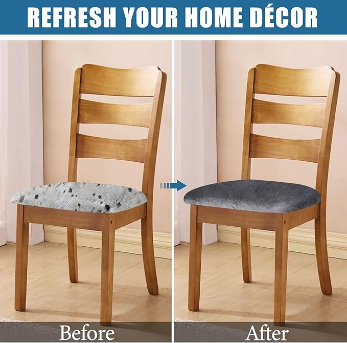 Smiry Velvet Seat Covers for Dining Room Chair Set of 4, Stretch Fit Removable - Image 5