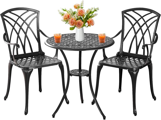 Outdoor 3 Piece Bistro Set Cast Aluminum Bistro Table and Chairs Set of 2 by Withniture
