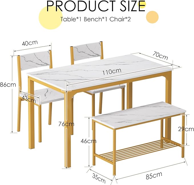 soges 4 Person Dining Table Set, 43.3 inch Kitchen Table Set - Image 5