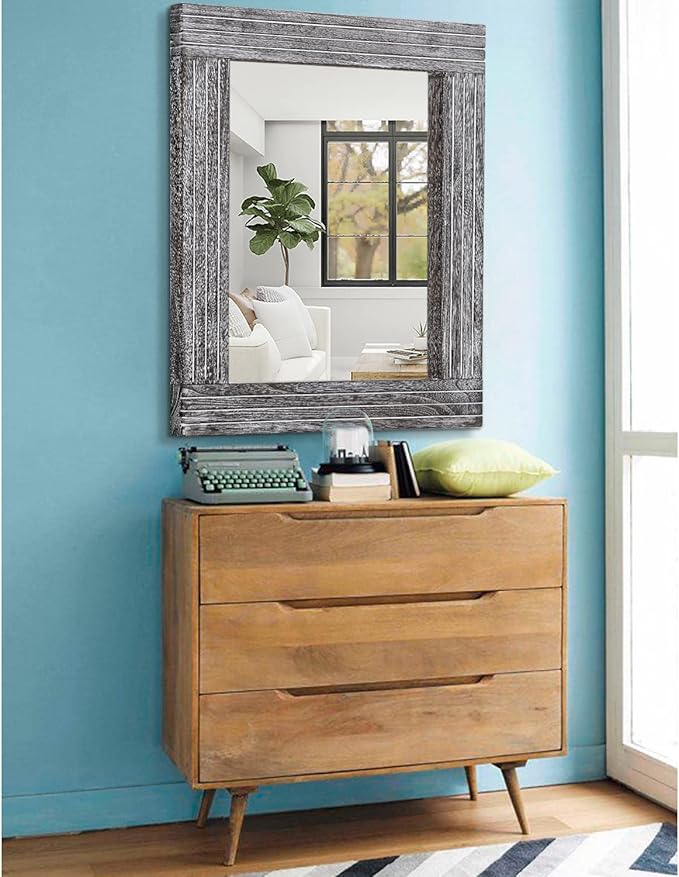 Large Wall Mirror Farmhouse Vintage Rustic Wood Framed Rectangular Mirror - Image 4
