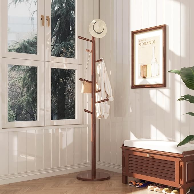Uniclinens Coat Rack Freestanding Solid Wood Coat Tree Standing - Image 2