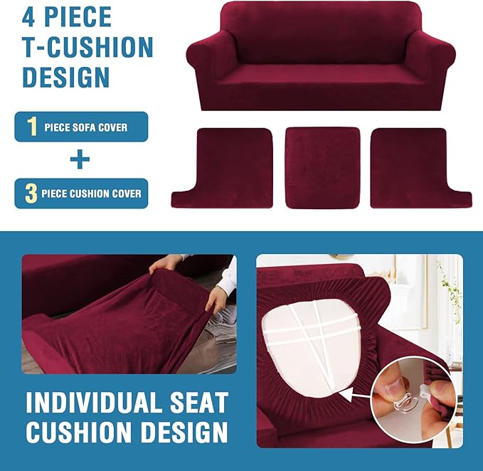 H.VERSAILTEX Sofa Cover 4 Piece T Cushion Sofa Slipcovers Thick Velvet Couch - Image 4