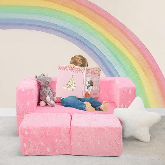 MeMoreCool Glow-in-The-Dark Unicorn Kids Modular Play Couch Sofa – Convertible - Image 2