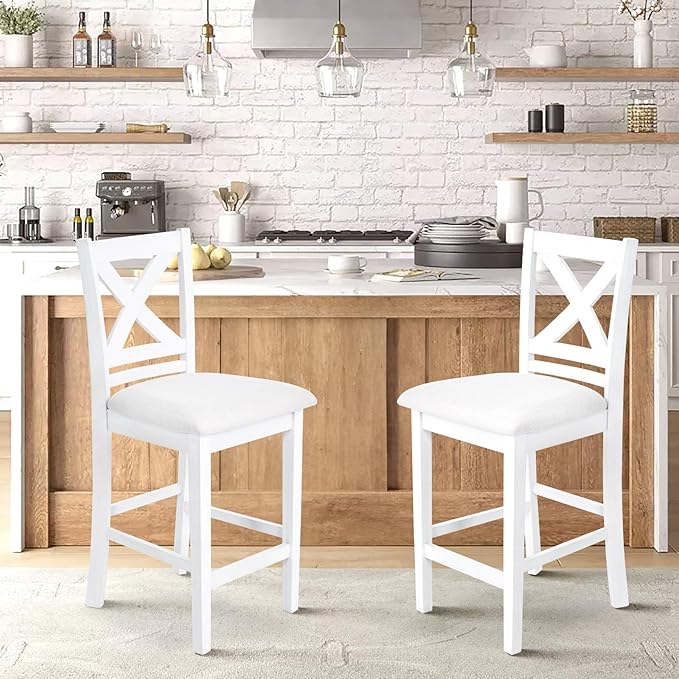 Upholstered Counter Height Bar Stools Set of 2, Modern Kitchen Island Barstools - Image 2
