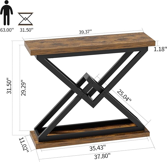 JUSTOGO 39.4" Console Table, Industrial Entryway Table Triangle Design - Image 2