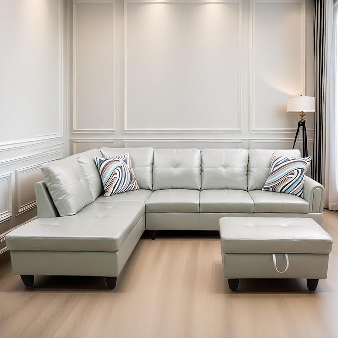 L Shaped Sectional Couches, Leather Couch Modular Sectional Sofa by FONTOI