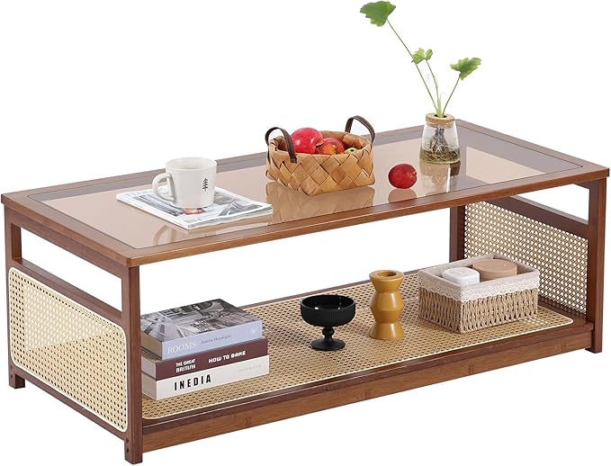 Tiita Coffee Tables for Living Room，Mid Century Modern Storage 2-Tier Coffee by TiitaHome