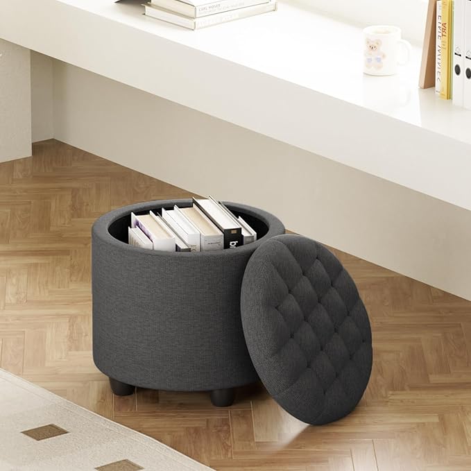 Furniliving 18.7inch Storage Round Ottoman, Footstools - Image 9