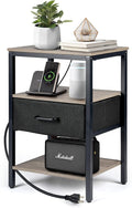Nightstand with Charging Station, Bed Side Table with Fabric Drawer, 3-Tier by Upolana