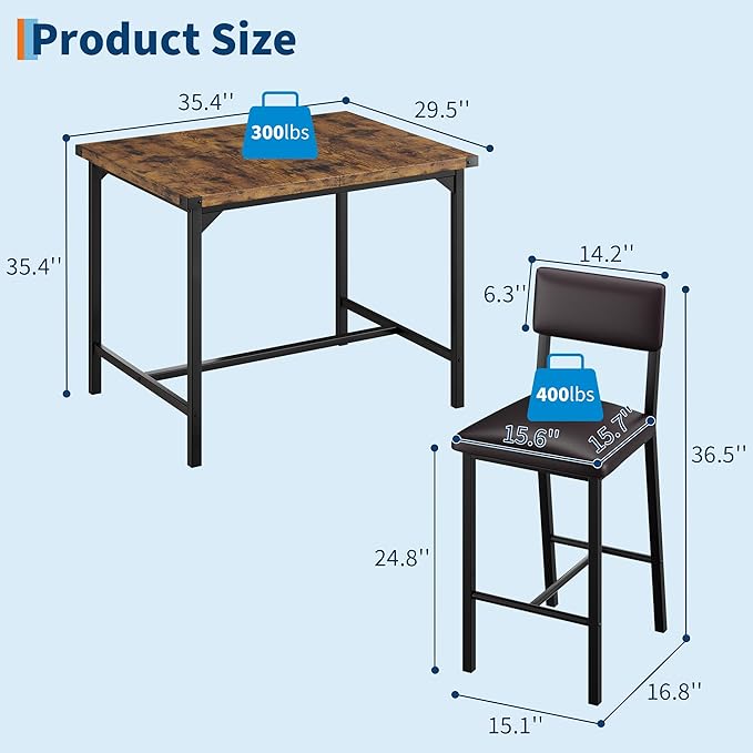 IDEALHOUSE Dining Table Set for 4 w/Counter Height Table & 4 Upholstered Bar - Image 2