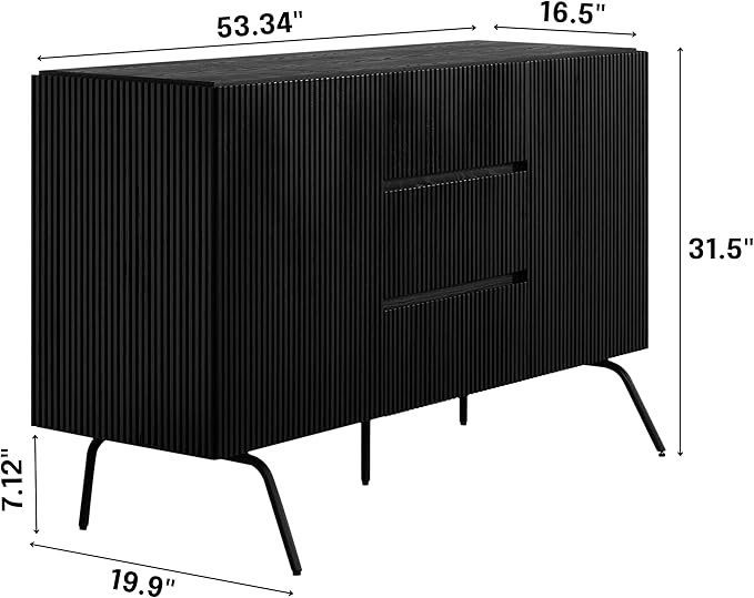 NTC Veil Sideboard with 2 Doors and 3 Drawers, Buffet Cabinet with Vertical - Image 2
